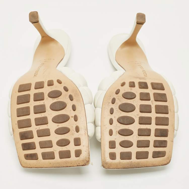 Pre Owned Bottega Veneta White Leather Lido Slide Sandals Size 38.5