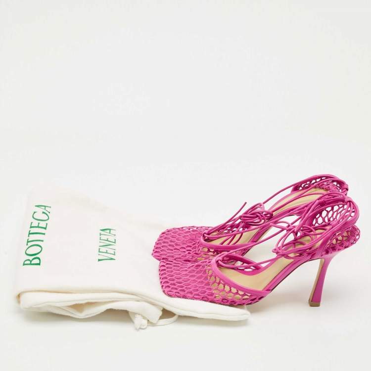 Pre Owned Bottega Veneta Pink Leather and Mesh Strech Pumps Size 38
