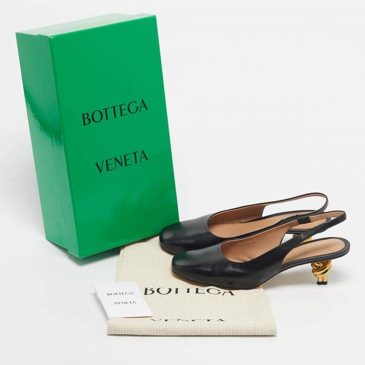 Pre Owned Bottega Veneta Black Leather Slingback Pumps Size 38