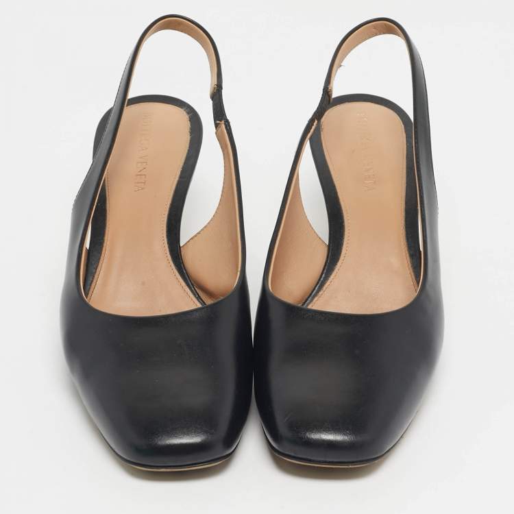 Pre Owned Bottega Veneta Black Leather Slingback Pumps Size 38