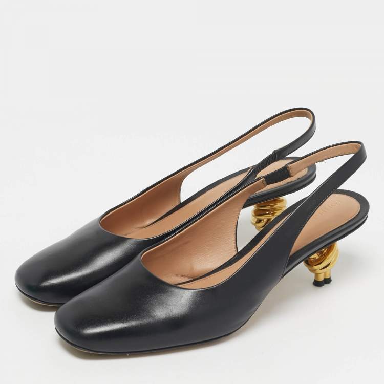Pre Owned Bottega Veneta Black Leather Slingback Pumps Size 38