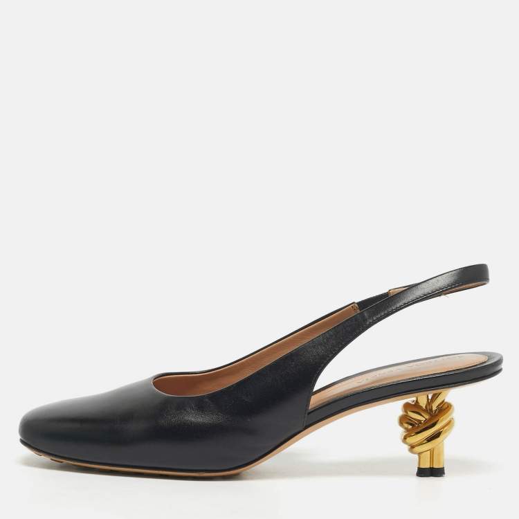 Pre Owned Bottega Veneta Black Leather Slingback Pumps Size 38