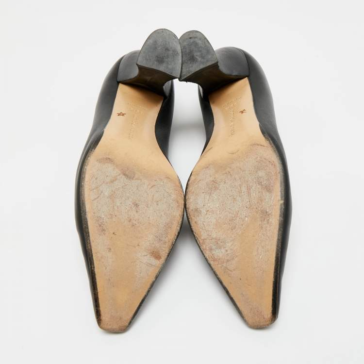 Pre Owned Bottega Veneta Black Leather  Block Heel Pumps Size 39.5