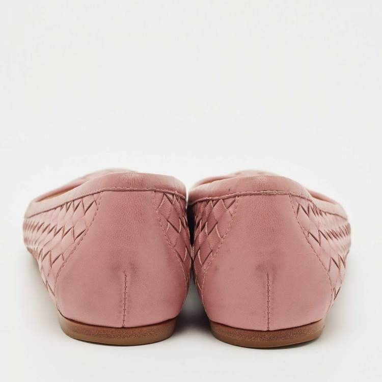 Pre Owned Bottega Veneta Beige Intrecciato Leather Ballet Flats Size 36