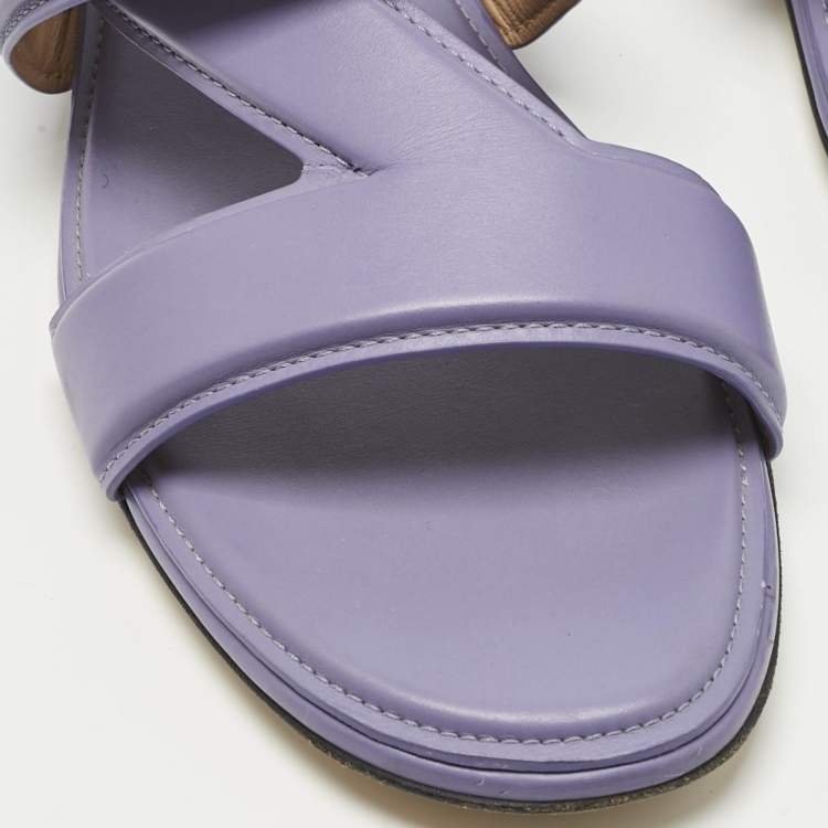 Pre Owned Bottega Veneta Purple Leather The Band Flat Slide Size 39