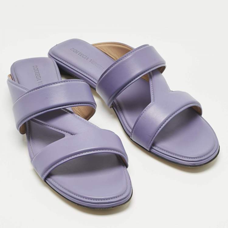 Pre Owned Bottega Veneta Purple Leather The Band Flat Slide Size 39