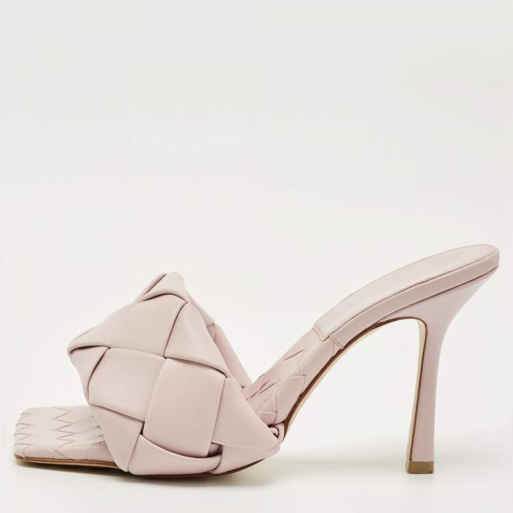 Pre Owned Bottega Veneta Light Lilac Intrecciato Leather Lido Slide Sandals Size 38