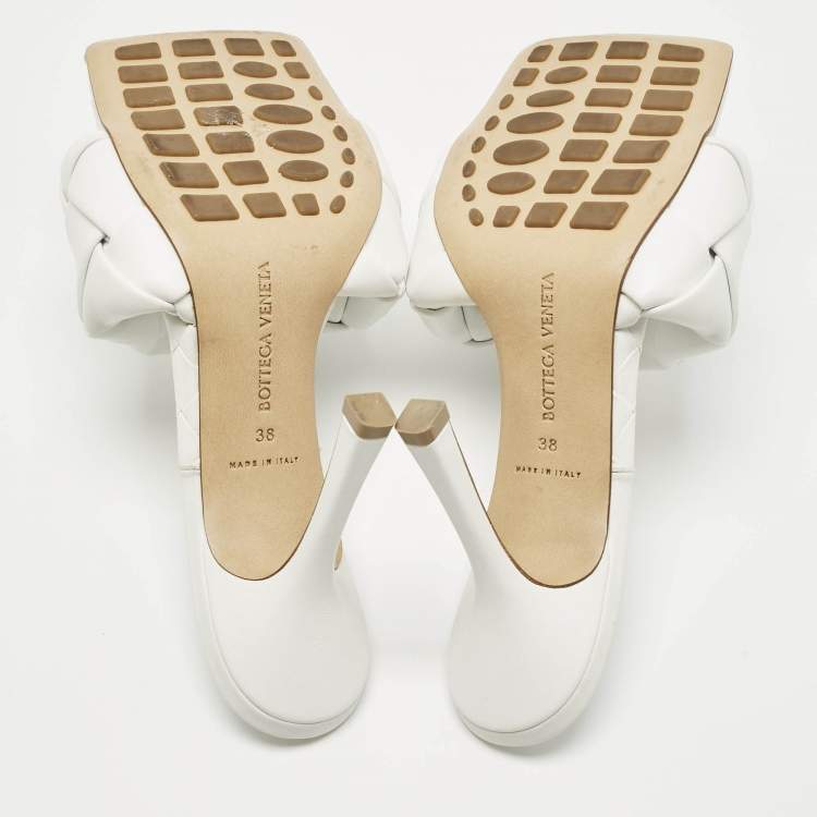 Pre Owned Bottega Veneta White Leather Lido Slide Sandals Size 38