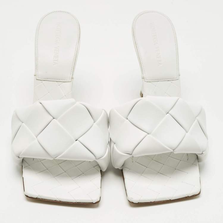 Pre Owned Bottega Veneta White Leather Lido Slide Sandals Size 38