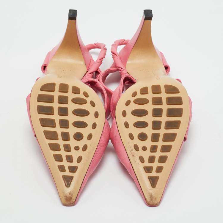 Pre Owned Bottega Veneta Pink Leather Pointed Toe Slingback Pumps Size 36