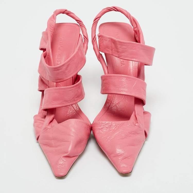 Pre Owned Bottega Veneta Pink Leather Pointed Toe Slingback Pumps Size 36
