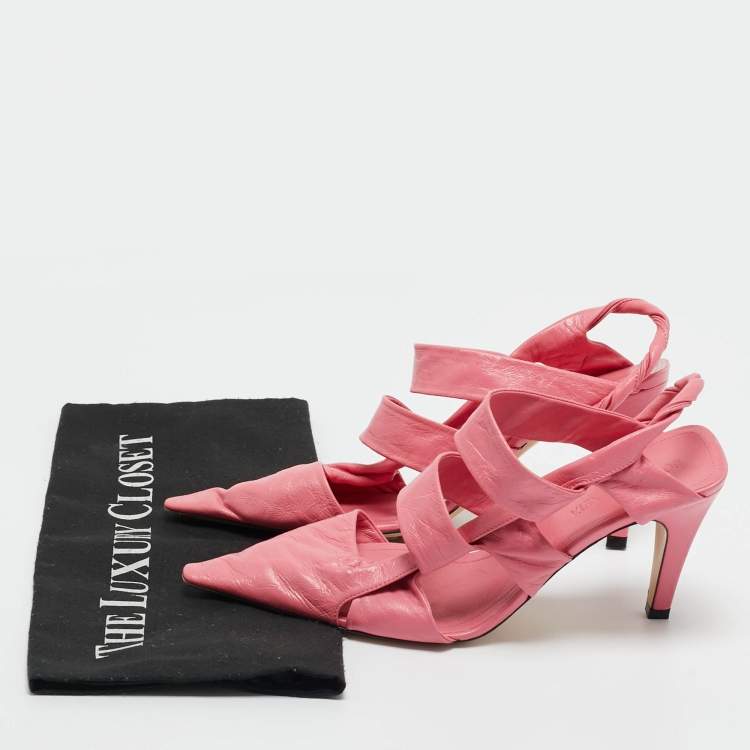 Pre Owned Bottega Veneta Pink Leather Pointed Toe Slingback Pumps Size 36