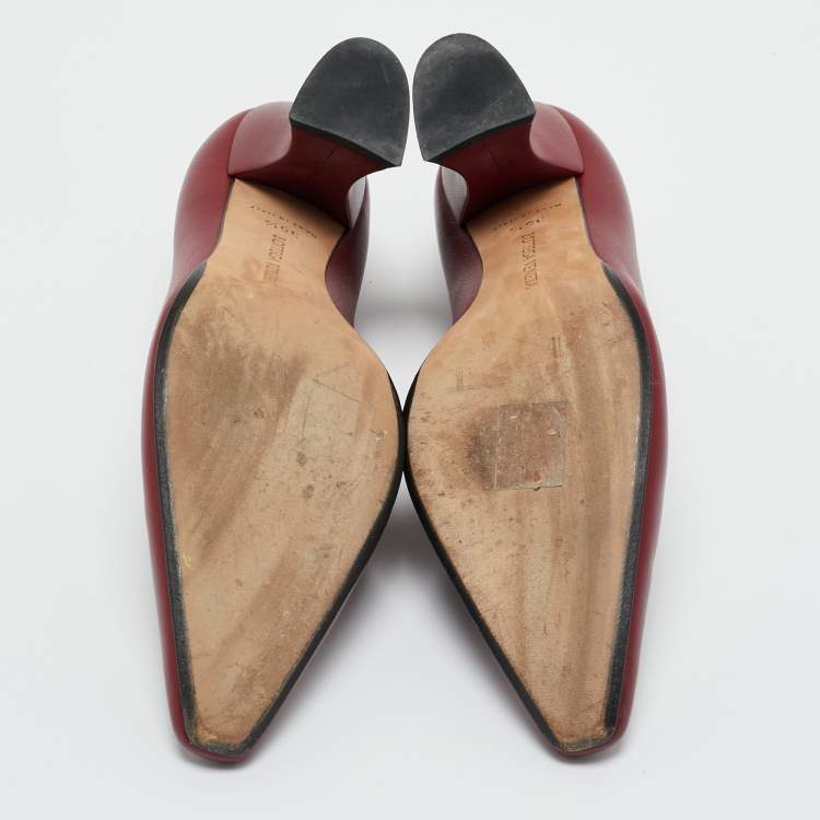 Pre Owned Bottega Veneta Burgundy Leather Pointed Toe Pumps Size 35.5 