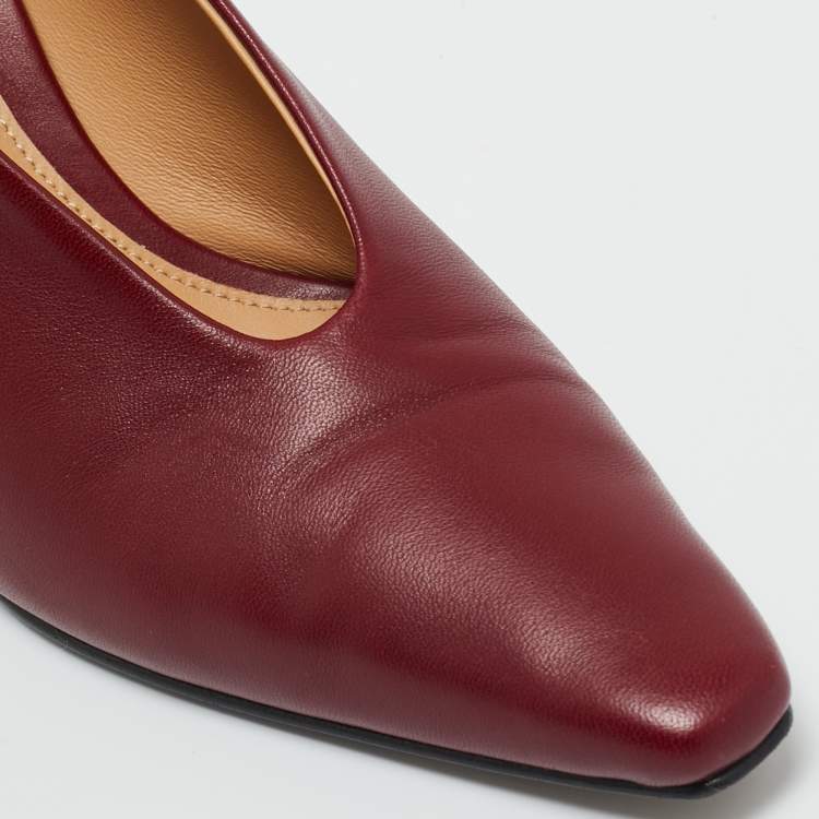 Pre Owned Bottega Veneta Burgundy Leather Pointed Toe Pumps Size 35.5 