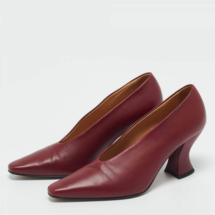 Pre Owned Bottega Veneta Burgundy Leather Pointed Toe Pumps Size 35.5 