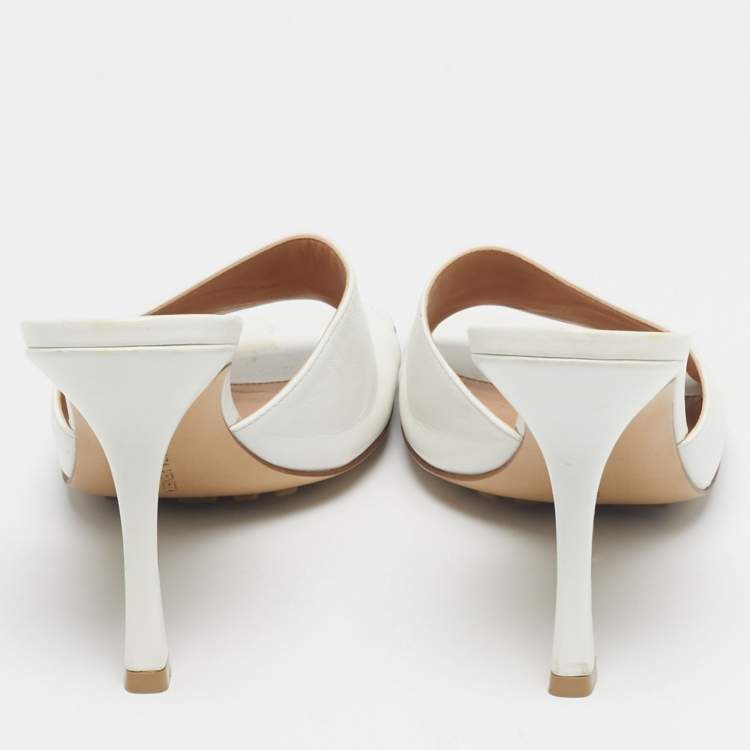 Pre Owned Bottega Veneta White Leather Stretch Slide Sandals Size 41