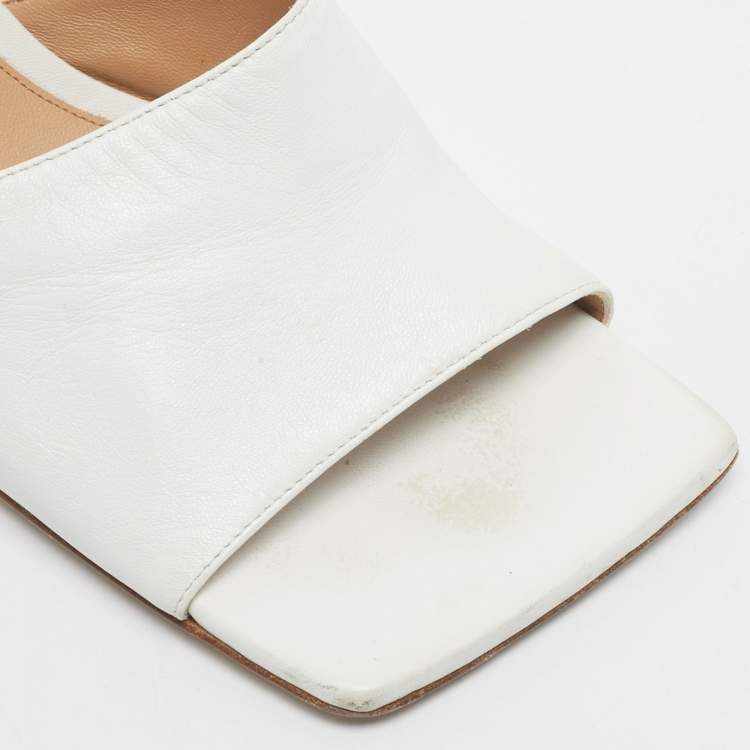 Pre Owned Bottega Veneta White Leather Stretch Slide Sandals Size 41