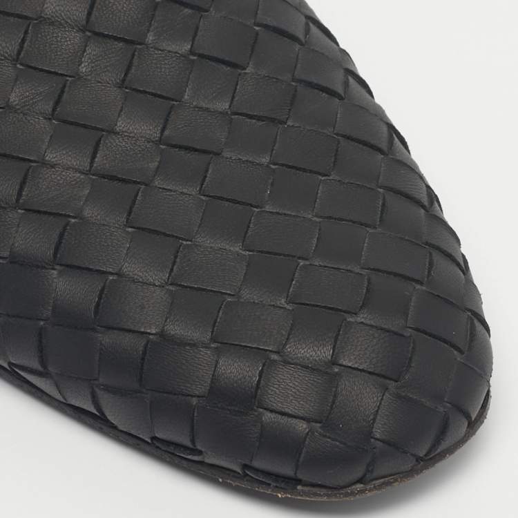 Pre Owned Bottega Veneta Black Leather Intrecciato Mules Size 36