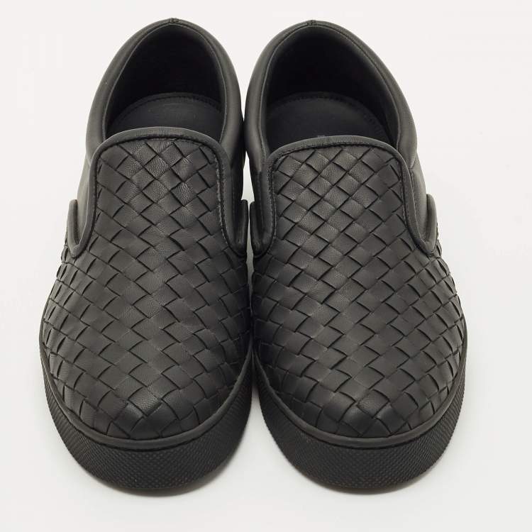 Pre Owned Bottega Veneta Black Intrecciato Leather Dodger Sneakers Size 39