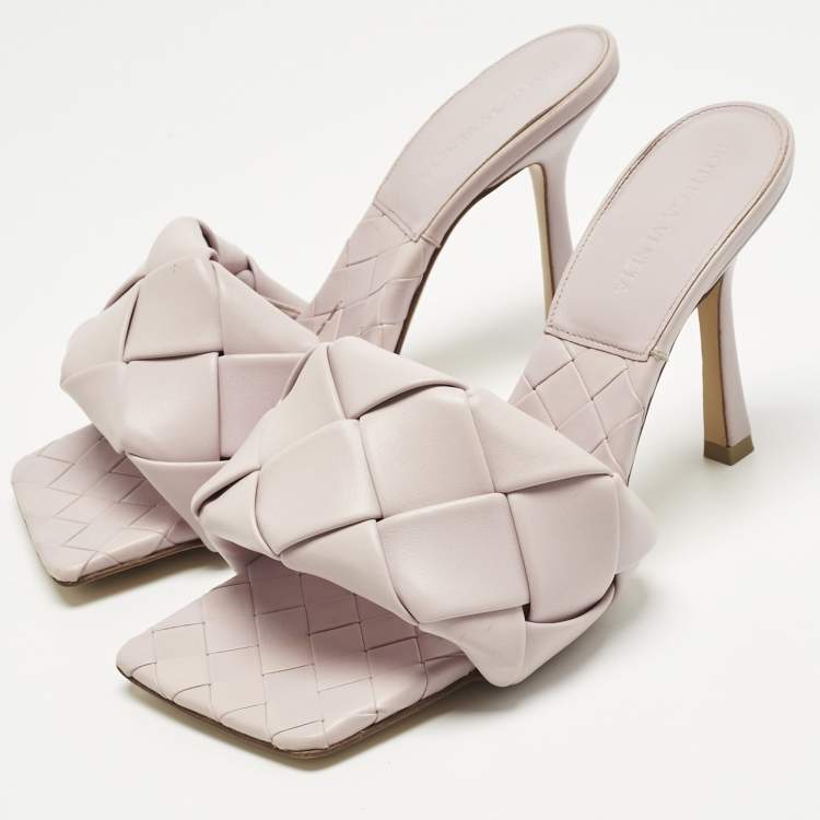 Pre Owned Bottega Veneta Cream Leather Lido Slide Sandals Size 37.5