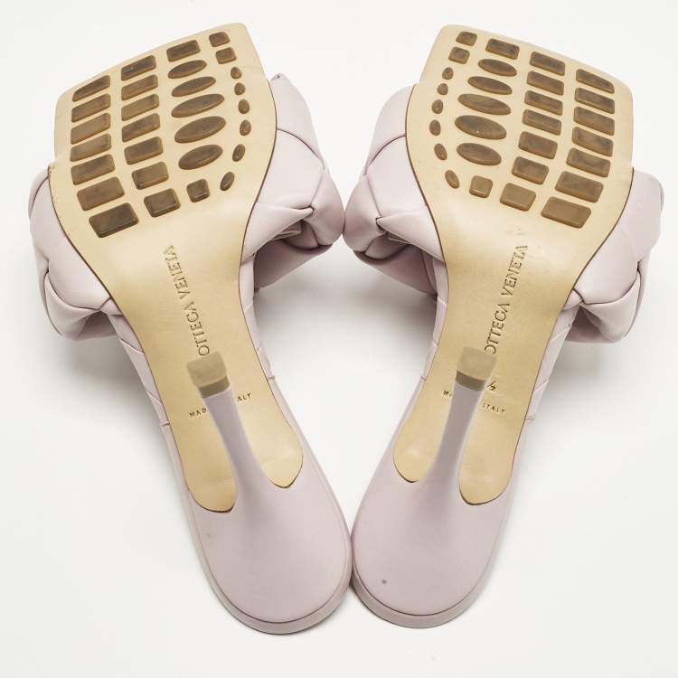 Pre Owned Bottega Veneta Cream Leather Lido Slide Sandals Size 37.5