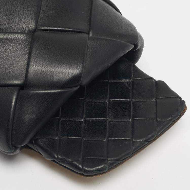 Pre Owned Bottega Veneta Black Woven Leather Lido Flat Slide Size 37.5