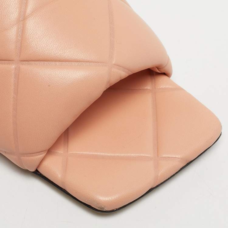 Pre Owned Bottega Veneta Orange Quilted Leather Lido Flat Slides Size 37