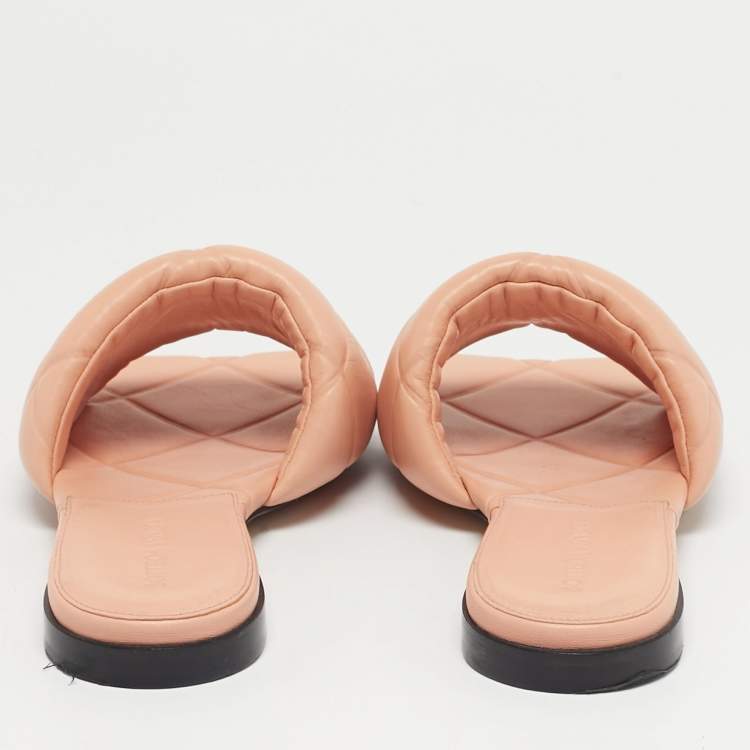 Pre Owned Bottega Veneta Orange Quilted Leather Lido Flat Slides Size 37