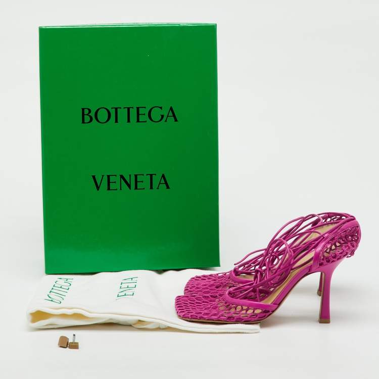 Pre Owned Bottega Veneta Pink Leather and Stretch Mesh Wrap Around Pumps Size 35.5