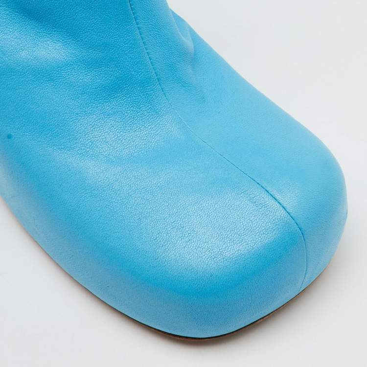 Pre Owned Bottega Veneta Blue Leather Stretch The Bold Mules Size 36