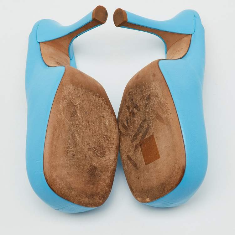 Pre Owned Bottega Veneta Blue Leather Stretch The Bold Mules Size 36