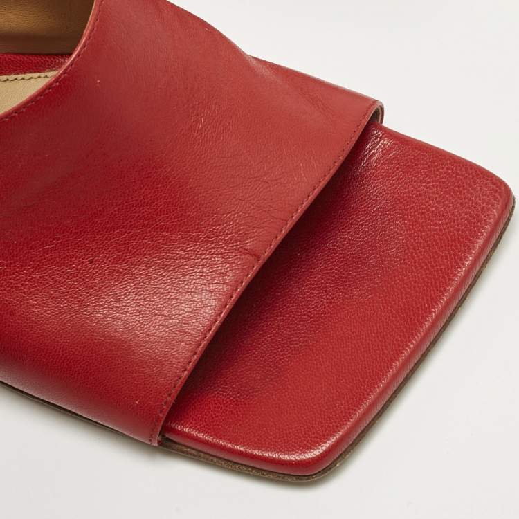 Pre Owned Bottega Veneta Red Leather Stretch Slide Sandals Size 39.5