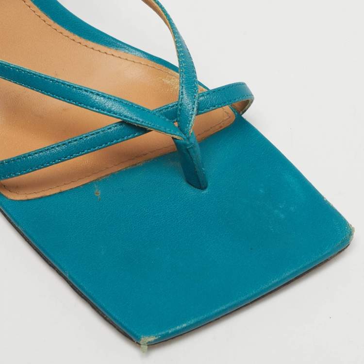 Pre Owned Bottega Veneta Blue Leather Stretch Ankle Strap Sandals Size 39