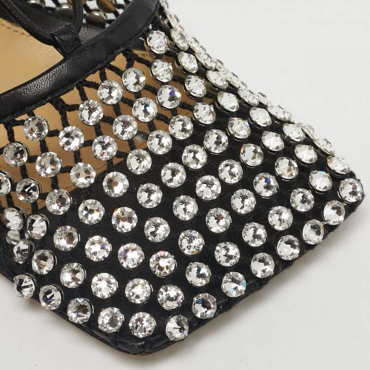 Pre Owned Bottega Veneta Black Leather and Stretch Mesh Wrap Around Pumps Size 38