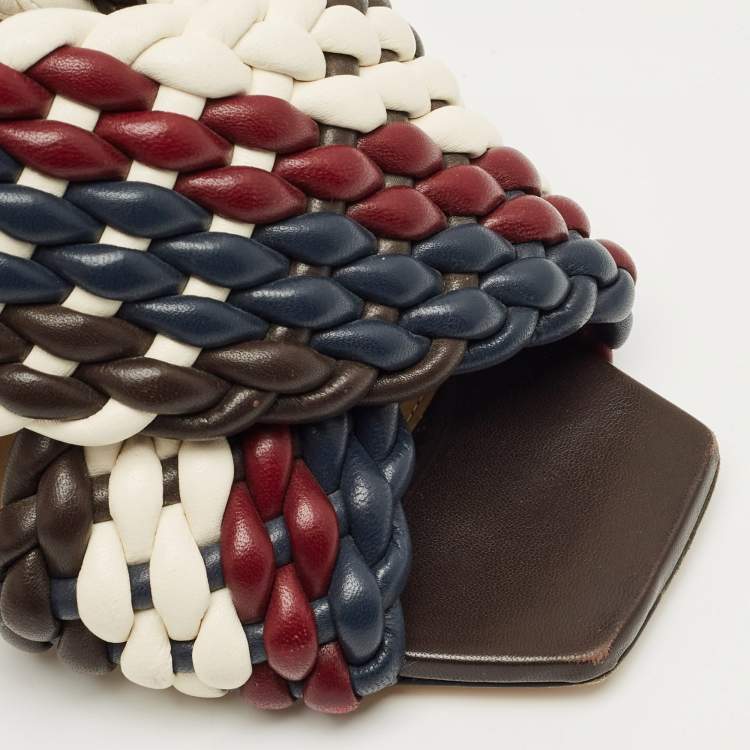 Pre Owned Bottega Veneta Multicolor Woven Leather Slide Sandals Size 39