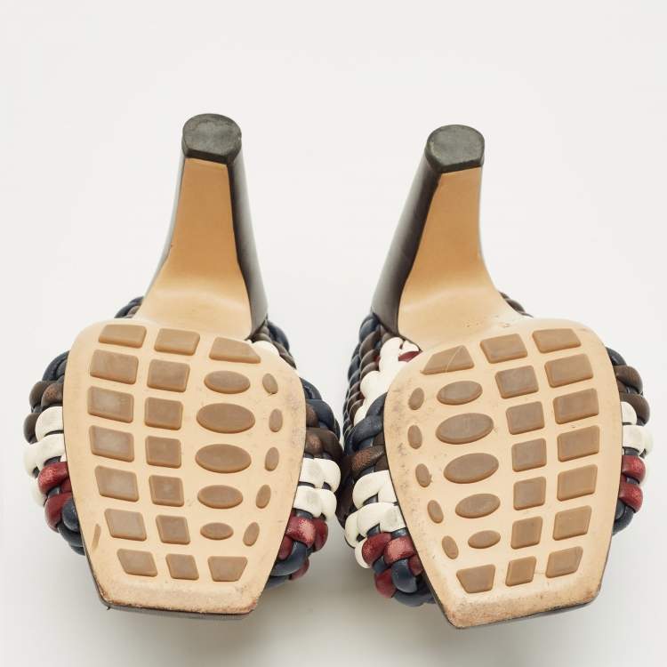 Pre Owned Bottega Veneta Multicolor Woven Leather Slide Sandals Size 39