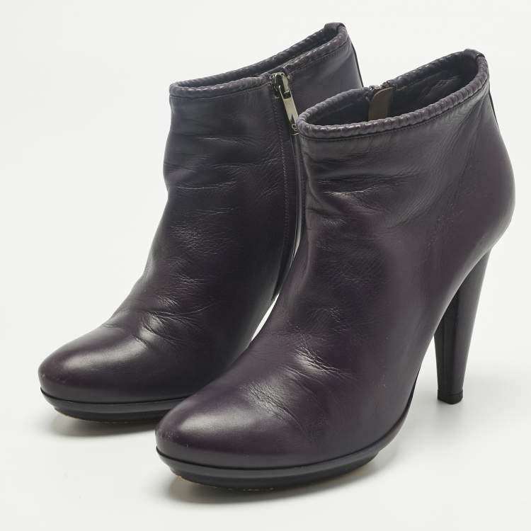 Pre Owned Bottega Veneta Purple Leather Ankle Length Boots Size 39.5