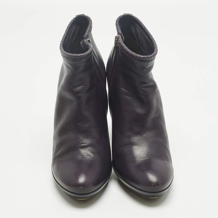 Pre Owned Bottega Veneta Purple Leather Ankle Length Boots Size 39.5