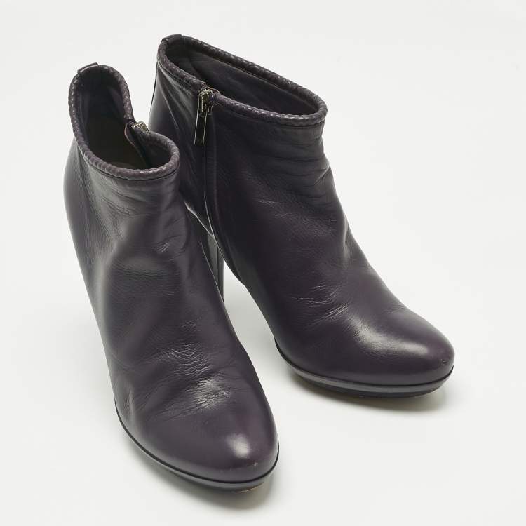 Pre Owned Bottega Veneta Purple Leather Ankle Length Boots Size 39.5