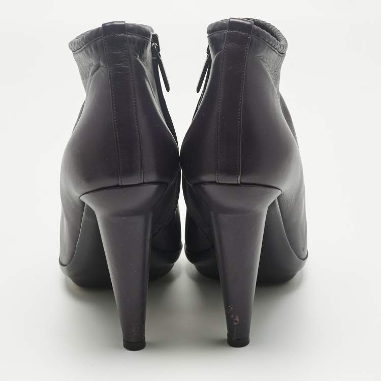 Pre Owned Bottega Veneta Purple Leather Ankle Length Boots Size 39.5