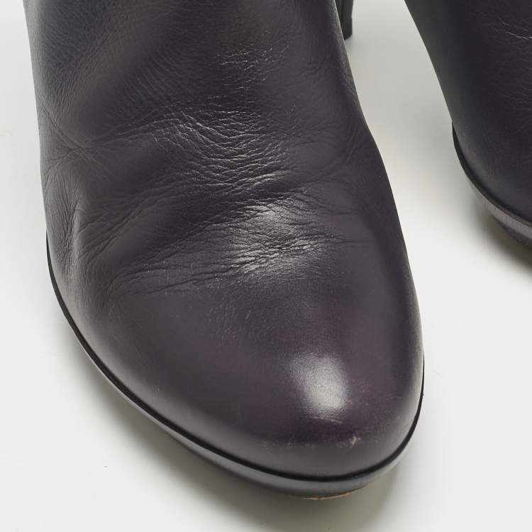 Pre Owned Bottega Veneta Purple Leather Ankle Length Boots Size 39.5
