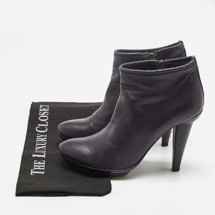 Pre Owned Bottega Veneta Purple Leather Ankle Length Boots Size 39.5