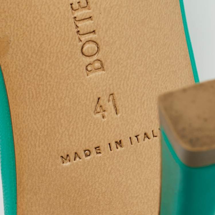 Pre Owned Bottega Veneta Green Leather Stretch Slide Sandals Size 41