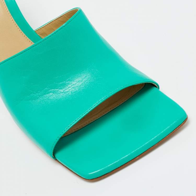Pre Owned Bottega Veneta Green Leather Stretch Slide Sandals Size 41
