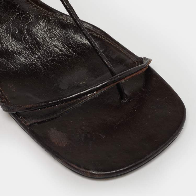 Pre Owned Bottega Veneta Brown Leather Stretch Ankle Strap Sandals Size 41