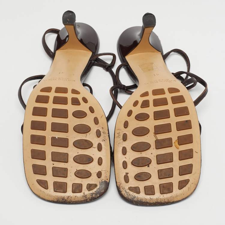 Pre Owned Bottega Veneta Brown Leather Stretch Ankle Strap Sandals Size 41