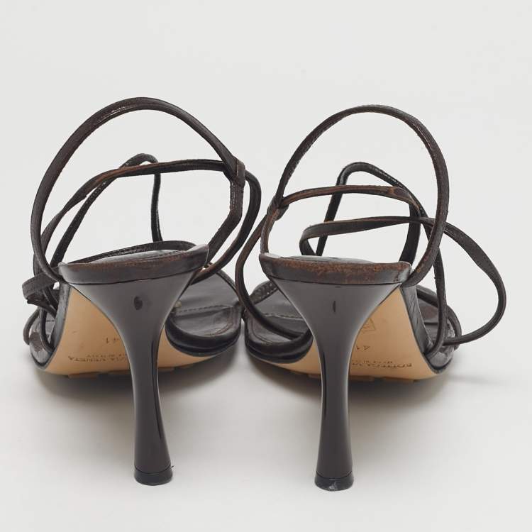 Pre Owned Bottega Veneta Brown Leather Stretch Ankle Strap Sandals Size 41