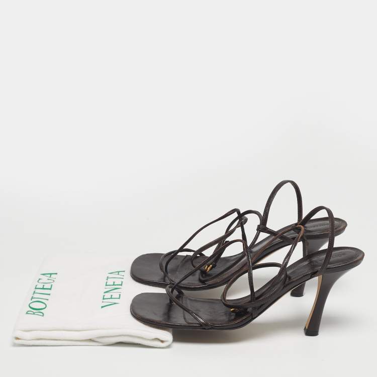 Pre Owned Bottega Veneta Brown Leather Stretch Ankle Strap Sandals Size 41