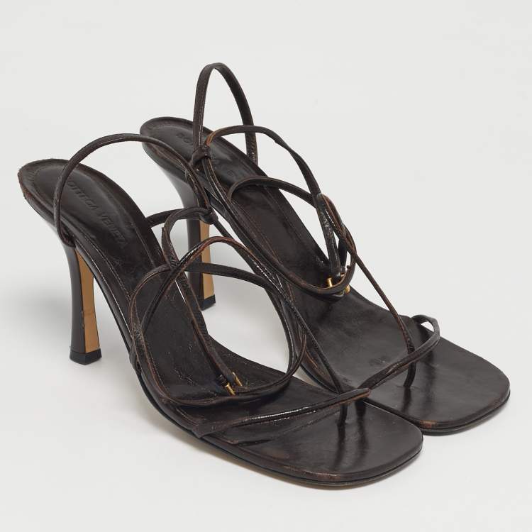Pre Owned Bottega Veneta Brown Leather Stretch Ankle Strap Sandals Size 41