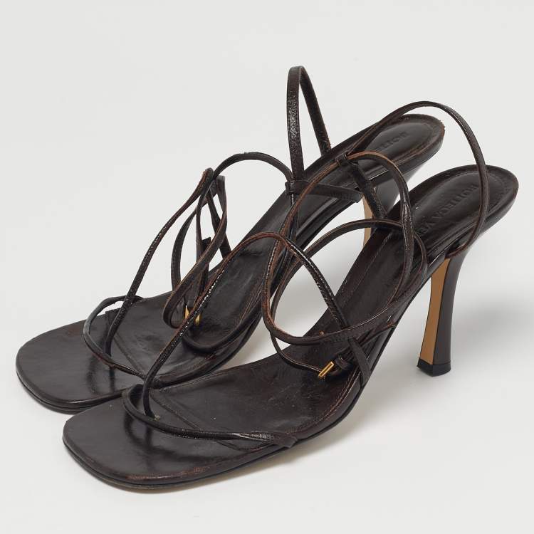 Pre Owned Bottega Veneta Brown Leather Stretch Ankle Strap Sandals Size 41